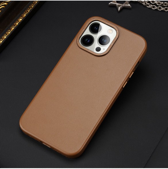 Dux Ducis Grit Läderfodral för iPhone 14 Pro Max Elegant konstläderfodral (MagSafe-kompatibel) Brun