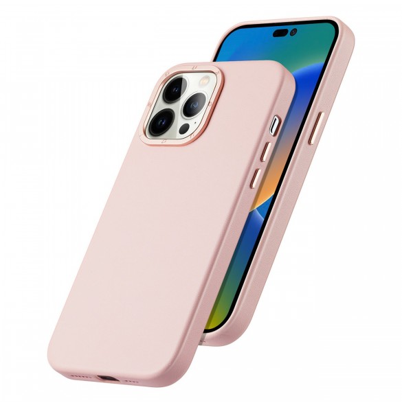Dux Ducis Grit Läderfodral för iPhone 14 Pro Max Elegant fodral i konstläder (MagSafe-kompatibelt) Rosa