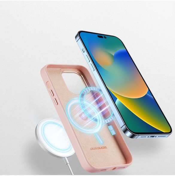 Dux Ducis Grit Läderfodral för iPhone 14 Pro Max Elegant fodral i konstläder (MagSafe-kompatibelt) Rosa