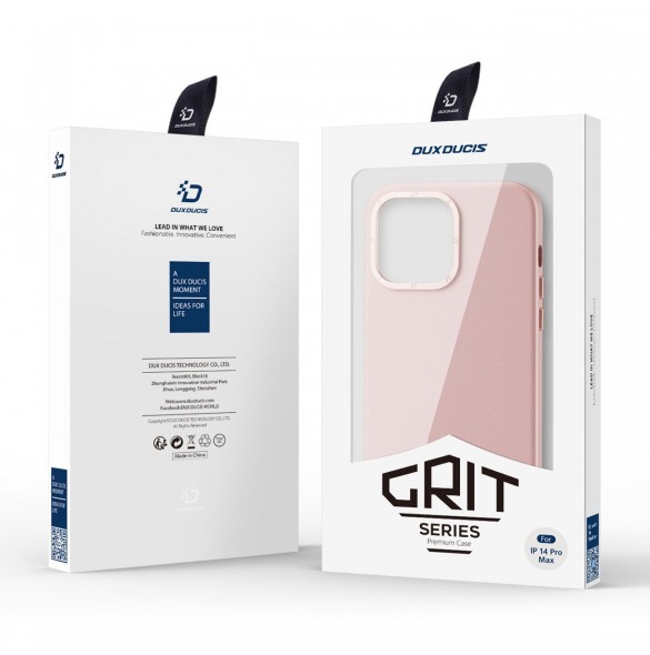 Dux Ducis Grit Läderfodral för iPhone 14 Pro Max Elegant fodral i konstläder (MagSafe-kompatibelt) Rosa