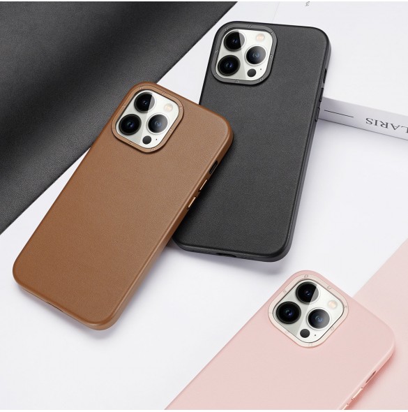 Dux Ducis Grit Läderfodral för iPhone 14 Pro Max Elegant fodral i konstläder (MagSafe-kompatibelt) Rosa