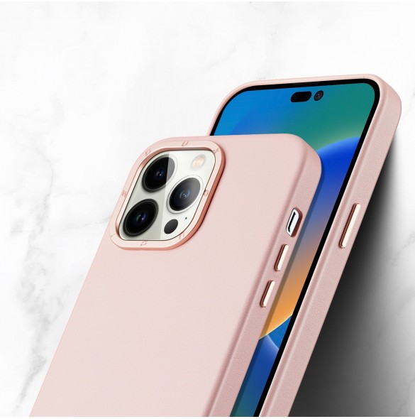 Dux Ducis Grit Läderfodral för iPhone 14 Pro Max Elegant fodral i konstläder (MagSafe-kompatibelt) Rosa