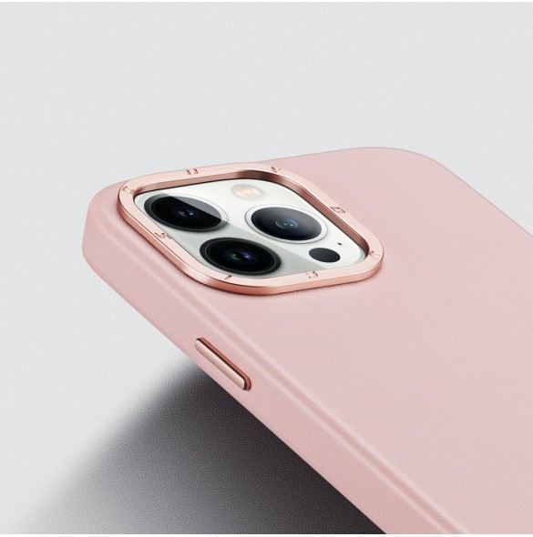 Dux Ducis Grit Läderfodral för iPhone 14 Pro Max Elegant fodral i konstläder (MagSafe-kompatibelt) Rosa