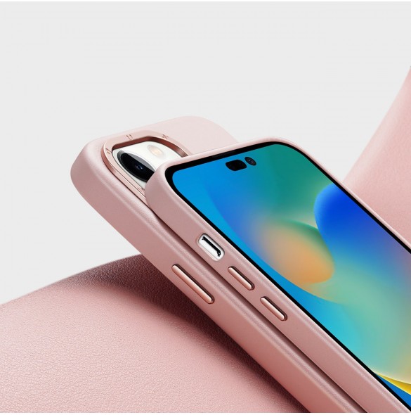 Dux Ducis Grit Läderfodral för iPhone 14 Pro Max Elegant fodral i konstläder (MagSafe-kompatibelt) Rosa