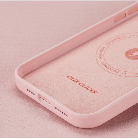 Dux Ducis Grit Läderfodral för iPhone 14 Pro Max Elegant fodral i konstläder (MagSafe-kompatibelt) Rosa