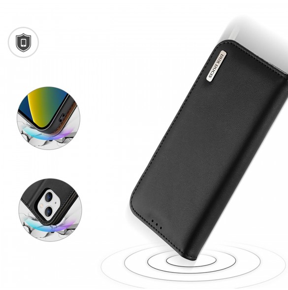 Dux Ducis Hivo Läder Flip Cover Plånbok i äkta läder för kort och dokument iPhone 14 Plus Svart