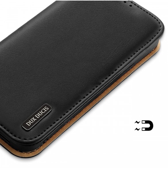 Dux Ducis Hivo Läder Flip Cover Plånbok i äkta läder för kort och dokument iPhone 14 Plus Svart