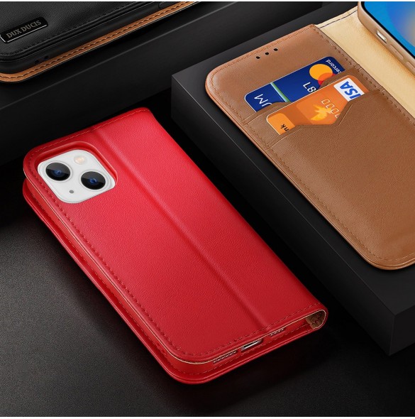 Dux Ducis Hivo Läder Flip Cover Plånbok i äkta läder för kort och dokument iPhone 14 Plus Svart