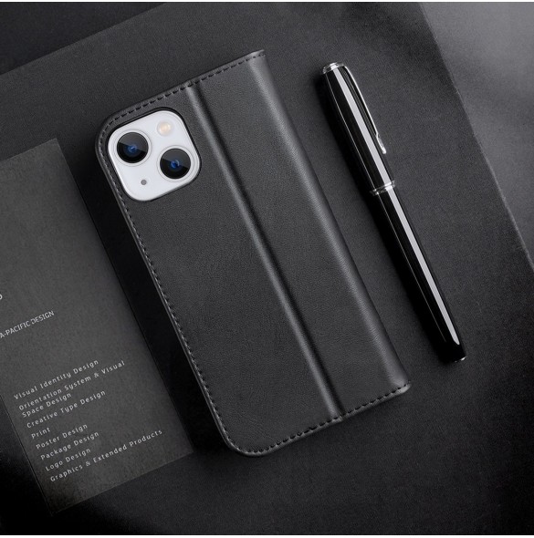 Dux Ducis Hivo Läder Flip Cover Plånbok i äkta läder för kort och dokument iPhone 14 Plus Svart