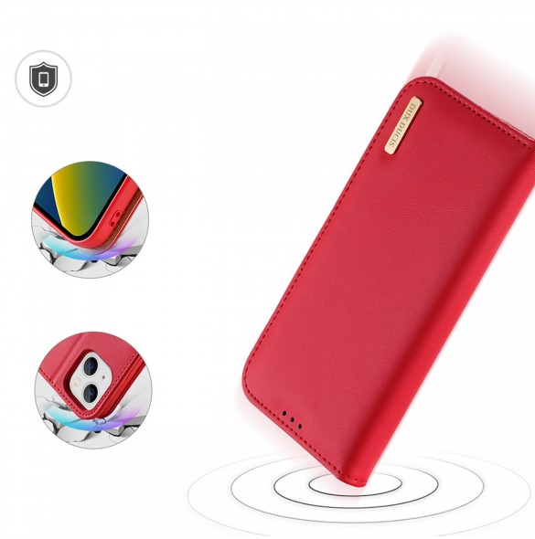 Dux Ducis Hivo Läder Flip Cover Plånbok i äkta läder för kort och dokument iPhone 14 Plus Röd