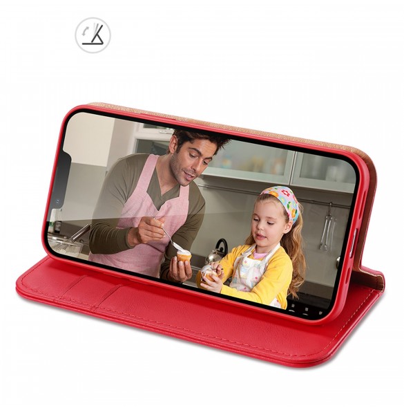 Dux Ducis Hivo Läder Flip Cover Plånbok i äkta läder för kort och dokument iPhone 14 Plus Röd