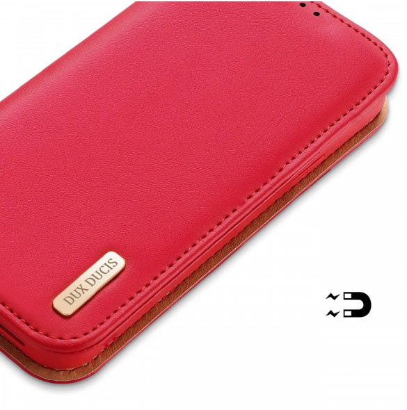 Dux Ducis Hivo Läder Flip Cover Plånbok i äkta läder för kort och dokument iPhone 14 Plus Röd