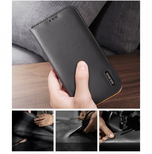 Dux Ducis Hivo Läder Flip Cover Plånbok i äkta läder för kort och dokument iPhone 14 Plus Röd