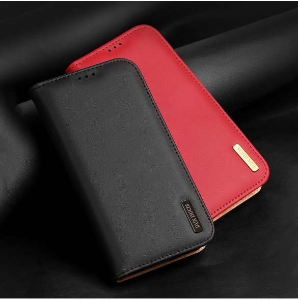 Dux Ducis Hivo Läder Flip Cover Plånbok i äkta läder för kort och dokument iPhone 14 Plus Röd