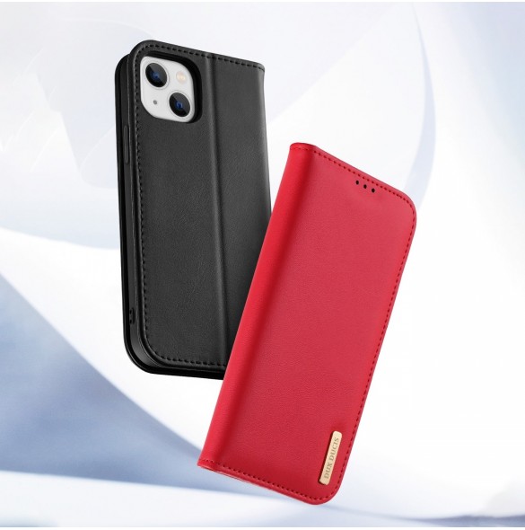 Dux Ducis Hivo Läder Flip Cover Plånbok i äkta läder för kort och dokument iPhone 14 Plus Röd