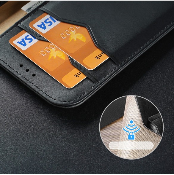 Dux Ducis Hivo Läder Flip Cover Plånbok i äkta läder för kort och dokument iPhone 14 Plus Röd