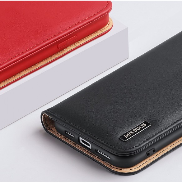 Dux Ducis Hivo Läder Flip Cover Plånbok i äkta läder för kort och dokument iPhone 14 Plus Röd