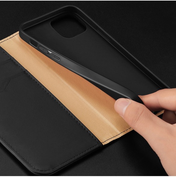Dux Ducis Hivo Läder Flip Cover Plånbok i äkta läder för kort och dokument iPhone 14 Plus Röd
