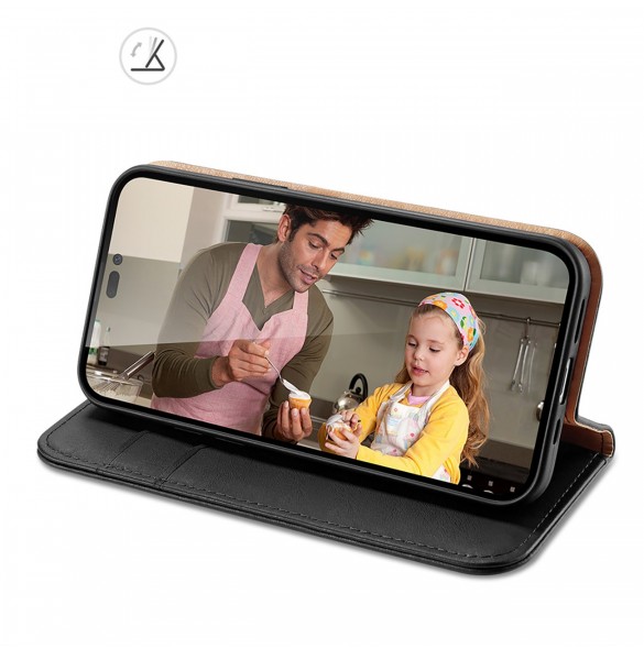 Dux Ducis Hivo Läder Flip Cover Plånbok i äkta läder för kort och dokument iPhone 14 Pro Max Svart