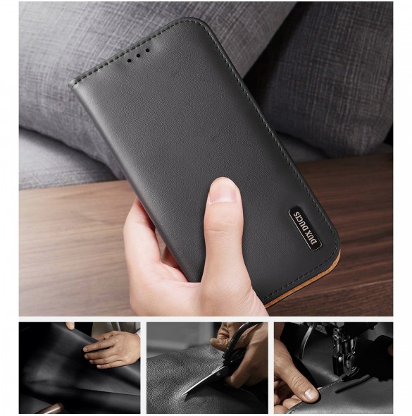 Dux Ducis Hivo Läder Flip Cover Plånbok i äkta läder för kort och dokument iPhone 14 Pro Max Svart