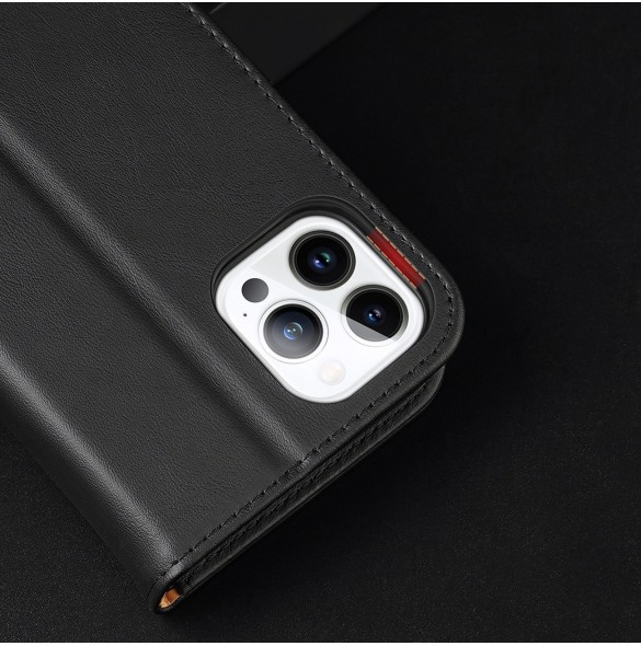 Dux Ducis Hivo Läder Flip Cover Plånbok i äkta läder för kort och dokument iPhone 14 Pro Max Svart
