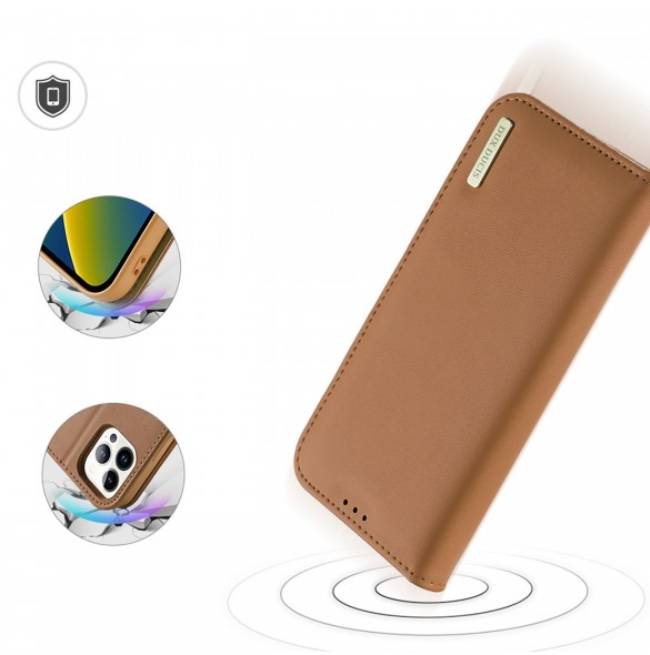 Dux Ducis Hivo Läder Flip Cover Plånbok i äkta läder för kort och dokument iPhone 14 Pro Max Brun