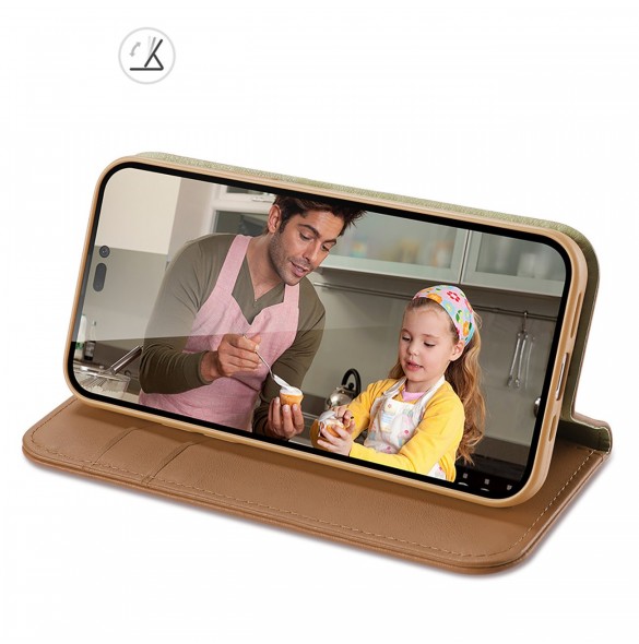 Dux Ducis Hivo Läder Flip Cover Plånbok i äkta läder för kort och dokument iPhone 14 Pro Max Brun