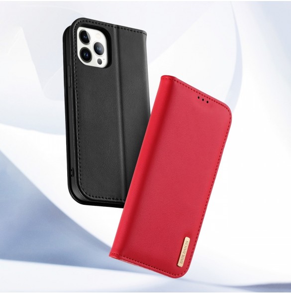 Dux Ducis Hivo Läder Flip Cover Plånbok i äkta läder för kort och dokument iPhone 14 Pro Max Röd