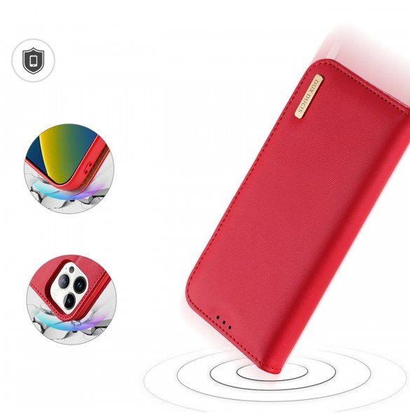 Dux Ducis Hivo Läder Flip Cover Plånbok i äkta läder för kort och dokument iPhone 14 Pro Red