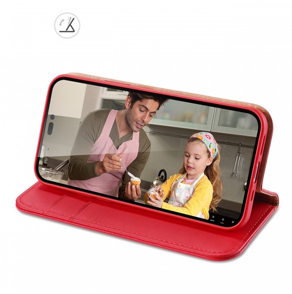Dux Ducis Hivo Läder Flip Cover Plånbok i äkta läder för kort och dokument iPhone 14 Pro Red