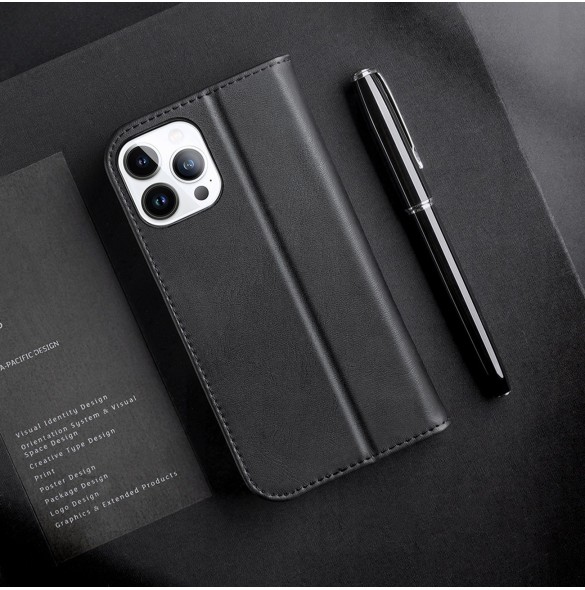 Dux Ducis Hivo Läder Flip Cover Plånbok i äkta läder för kort och dokument iPhone 14 Pro Red