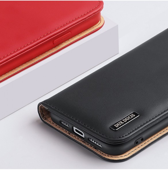 Dux Ducis Hivo Läder Flip Cover Plånbok i äkta läder för kort och dokument iPhone 14 Pro Red