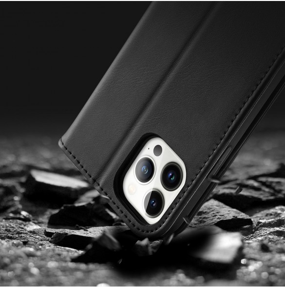 Dux Ducis Hivo Läder Flip Cover Plånbok i äkta läder för kort och dokument iPhone 14 Pro Red