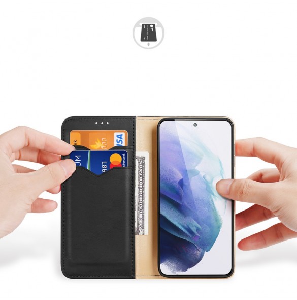 Dux Ducis Hivo Läder Flip Cover Plånbok i äkta läder för kort och dokument Samsung Galaxy S22 + (S22 Plus) Svart