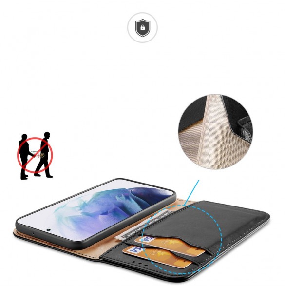 Dux Ducis Hivo Läder Flip Cover Plånbok i äkta läder för kort och dokument Samsung Galaxy S22 + (S22 Plus) Svart