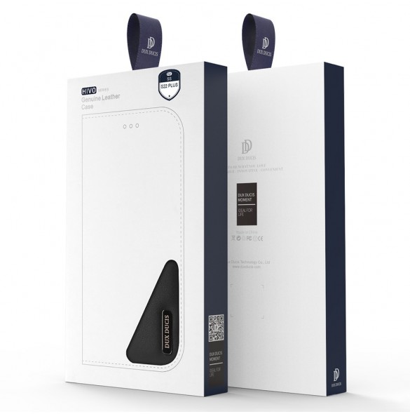 Dux Ducis Hivo Läder Flip Cover Plånbok i äkta läder för kort och dokument Samsung Galaxy S22 + (S22 Plus) Svart