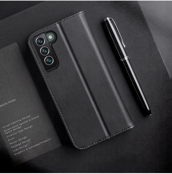 Dux Ducis Hivo Läder Flip Cover Plånbok i äkta läder för kort och dokument Samsung Galaxy S22 + (S22 Plus) Svart