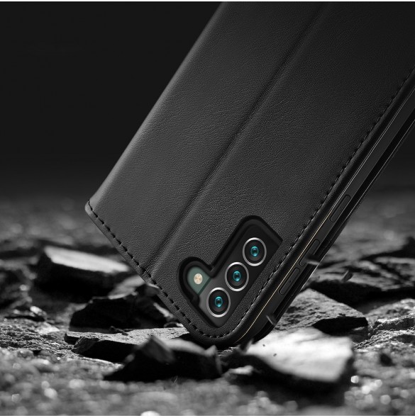 Dux Ducis Hivo Läder Flip Cover Plånbok i äkta läder för kort och dokument Samsung Galaxy S22 + (S22 Plus) Svart