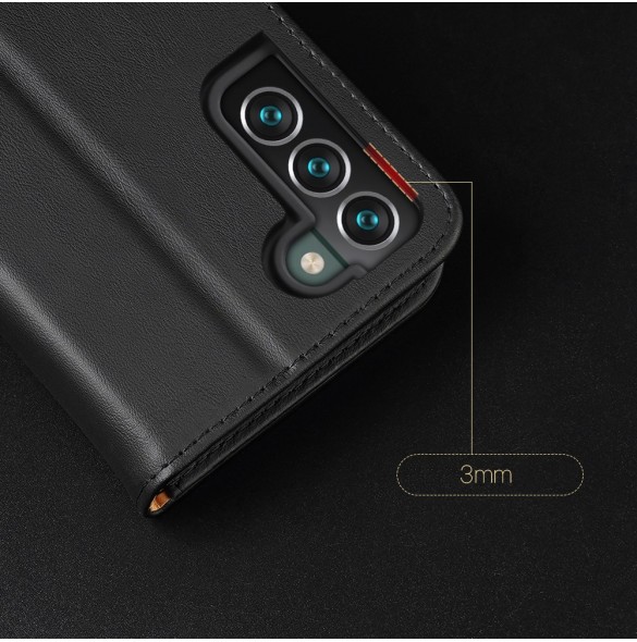 Dux Ducis Hivo Läder Flip Cover Plånbok i äkta läder för kort och dokument Samsung Galaxy S22 + (S22 Plus) Svart