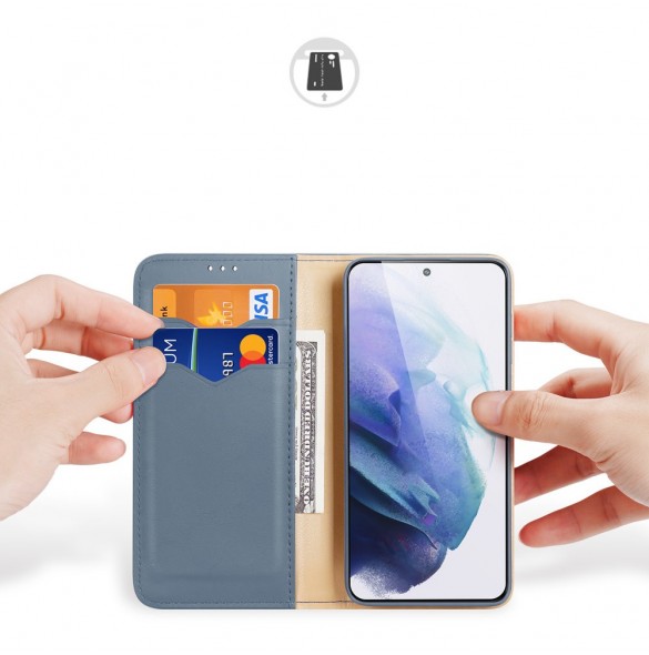 Dux Ducis Hivo Läder Flip Cover Plånbok i äkta läder för kort och dokument Samsung Galaxy S22 + (S22 Plus) Blå