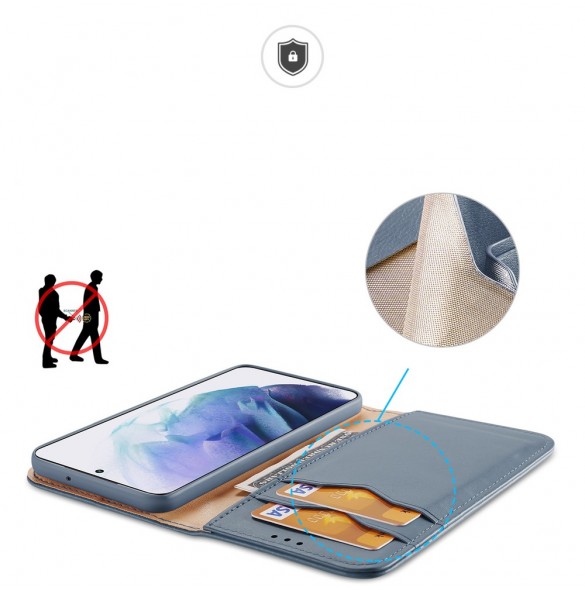 Dux Ducis Hivo Läder Flip Cover Plånbok i äkta läder för kort och dokument Samsung Galaxy S22 + (S22 Plus) Blå