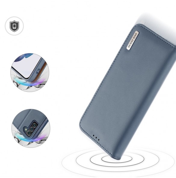 Dux Ducis Hivo Läder Flip Cover Plånbok i äkta läder för kort och dokument Samsung Galaxy S22 + (S22 Plus) Blå