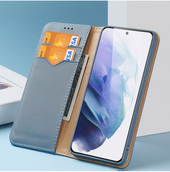 Dux Ducis Hivo Läder Flip Cover Plånbok i äkta läder för kort och dokument Samsung Galaxy S22 + (S22 Plus) Blå
