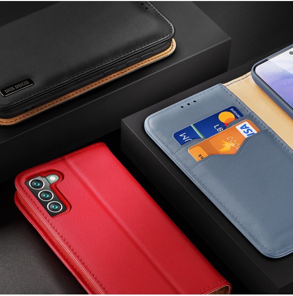 Dux Ducis Hivo Läder Flip Cover Plånbok i äkta läder för kort och dokument Samsung Galaxy S22 + (S22 Plus) Blå