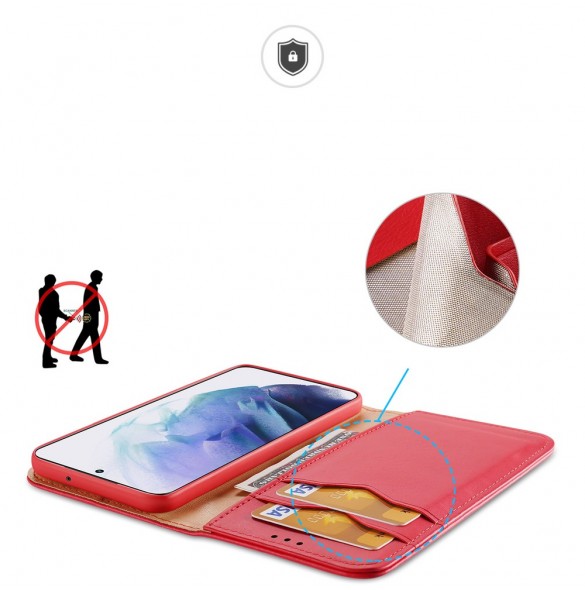 Dux Ducis Hivo Läder Flip Cover Plånbok i äkta läder för kort och dokument Samsung Galaxy S22 + (S22 Plus) Röd