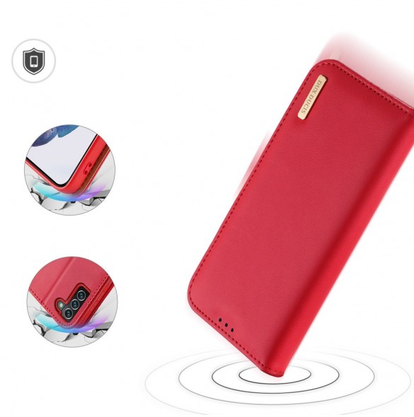 Dux Ducis Hivo Läder Flip Cover Plånbok i äkta läder för kort och dokument Samsung Galaxy S22 + (S22 Plus) Röd