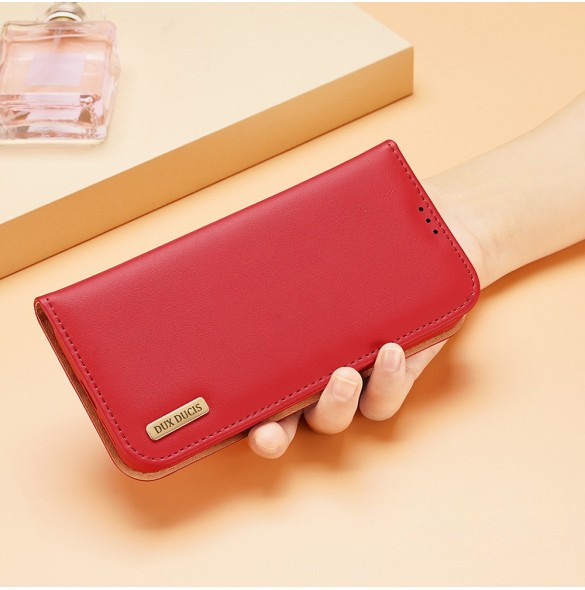 Dux Ducis Hivo Läder Flip Cover Plånbok i äkta läder för kort och dokument Samsung Galaxy S22 + (S22 Plus) Röd