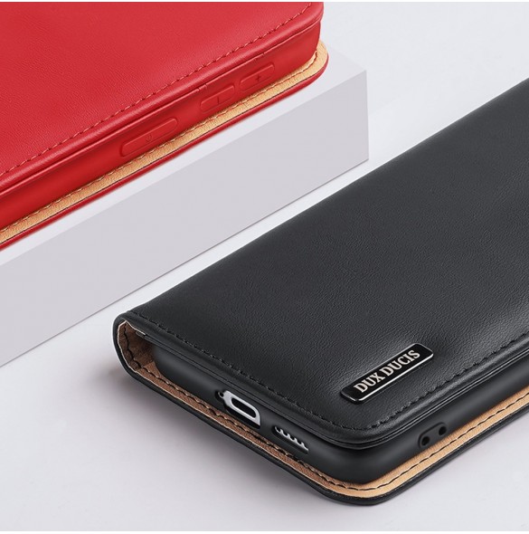 Dux Ducis Hivo Läder Flip Cover Plånbok i äkta läder för kort och dokument Samsung Galaxy S22 + (S22 Plus) Röd
