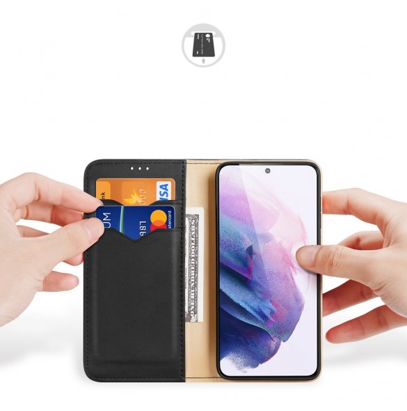 Dux Ducis Hivo Läder Flip Cover Plånbok i äkta läder för kort och dokument Samsung Galaxy S22 Black