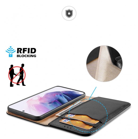 Dux Ducis Hivo Läder Flip Cover Plånbok i äkta läder för kort och dokument Samsung Galaxy S22 Black